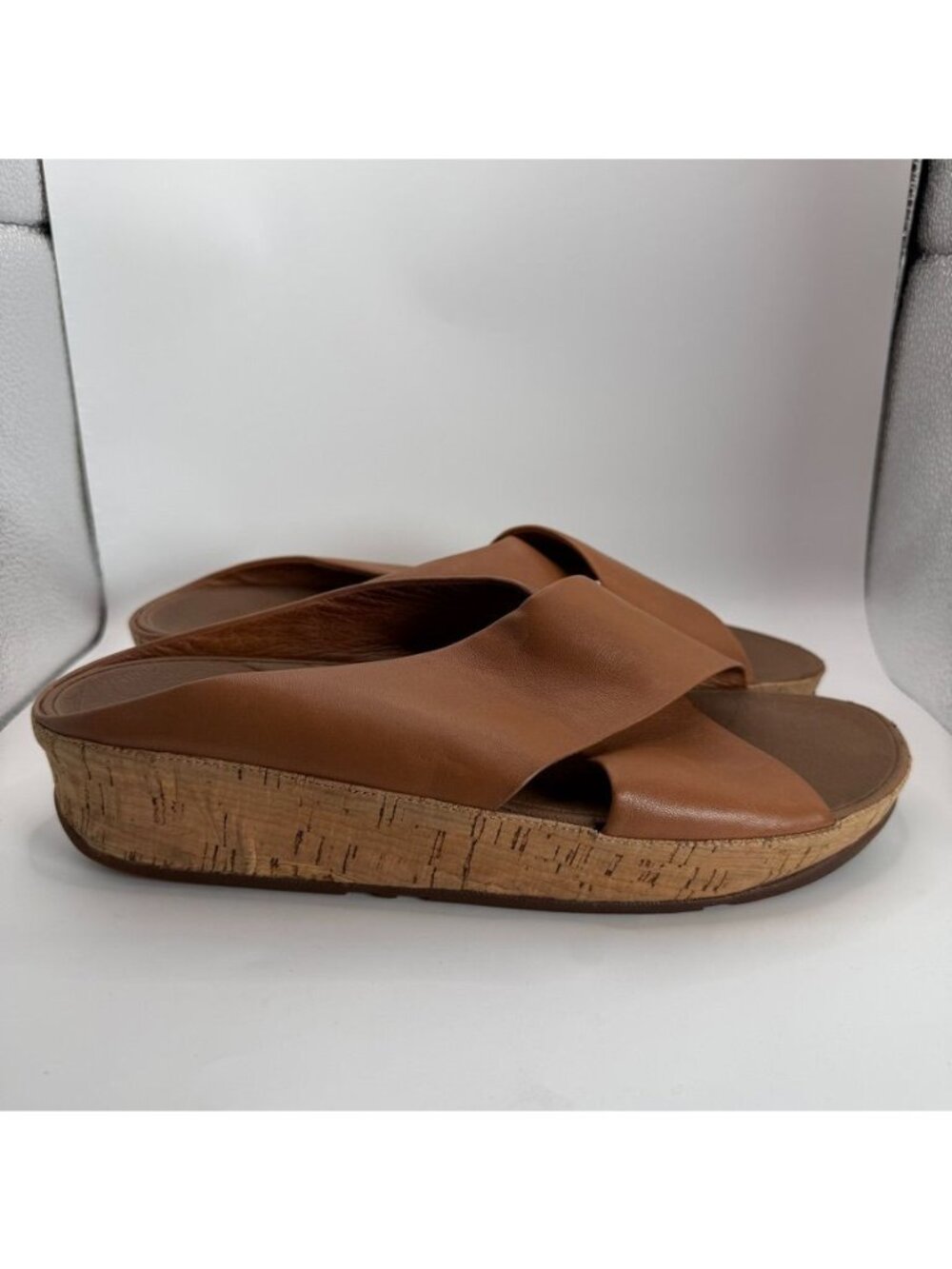 FitFlop Brown Leather Cork Wedge Sandals US 11 EU 43 Women’s Slip-On Style